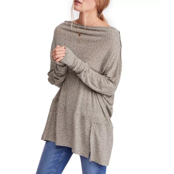 NWT Free People Londontown Thermal Tunic Top Small Army Green Asymmetrical - Picture 1 of 9